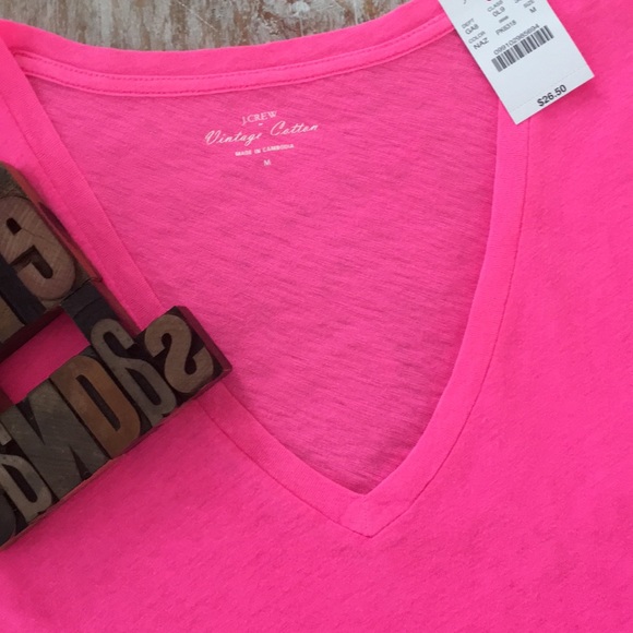 J. Crew Tops - J. CREW ‘Vintage Cotton’ V-Neck Florescent Pink T